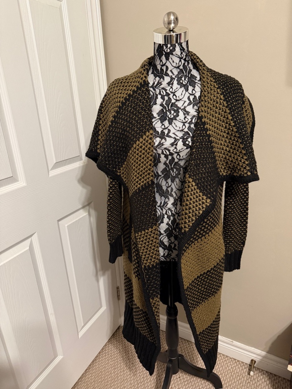 Dynamite Brown and Black Long Knit Shacket Sweater